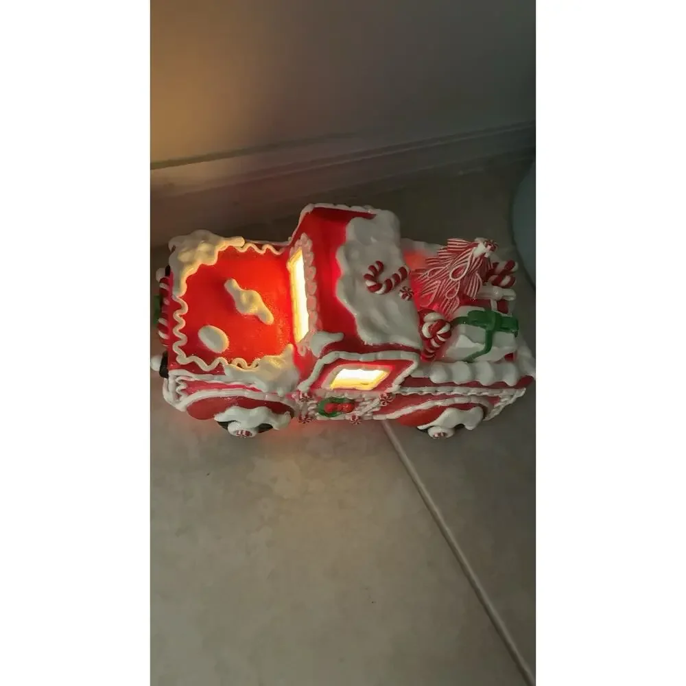 Kurt S. Adler Light Up Gingerbread Truck Santa Candy Canes Red Christmas Decor